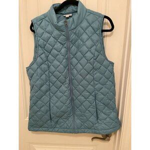 J. Jill Womens Down Quilted Vest‎ Size L Light Blue Nylon Shell & Lining